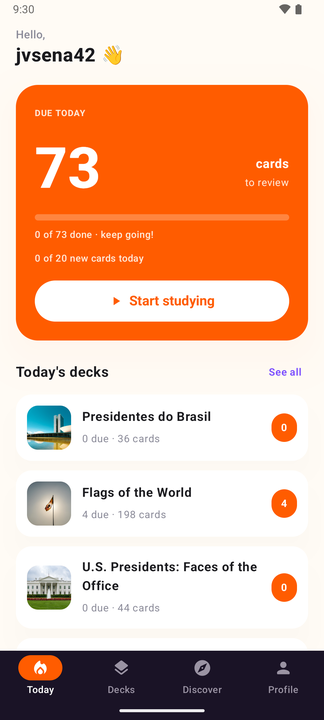 Loopky Today screen showing the daily study queue