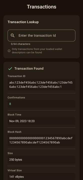 Mandacaru transactions screen